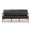 Baxton Studio Venza Walnut Wood Black Faux Leather 3-Seater Sofa 140-7554